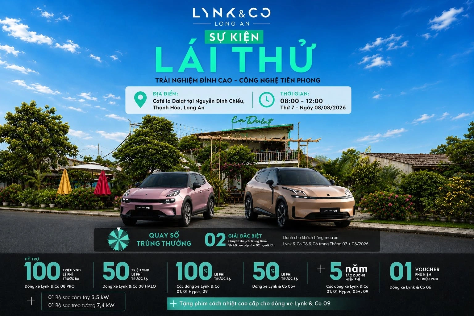 NGÀY 8/8/2026, LYNK & CO LONG AN TỔ CHỨC LÁI THỬ TẠI QUÁN CAFÉ LA DALAT - THẠNH HÓA, LONG AN